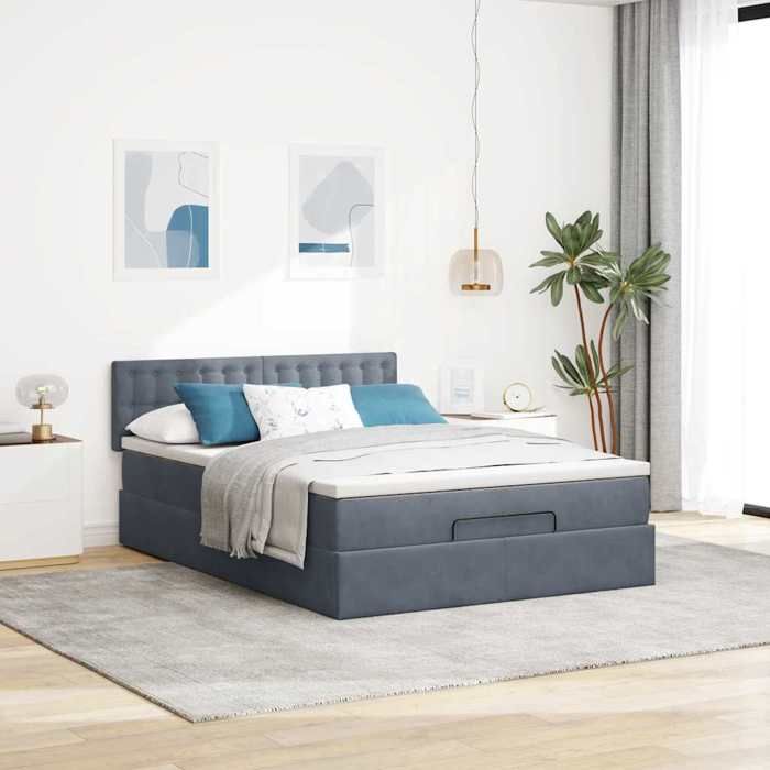 VidaXL Cadre de lit ottoman avec matelas gris foncé 140x190 cm velours, cadre de lit, cadre de lit rembourré, cadre de lit 3311916