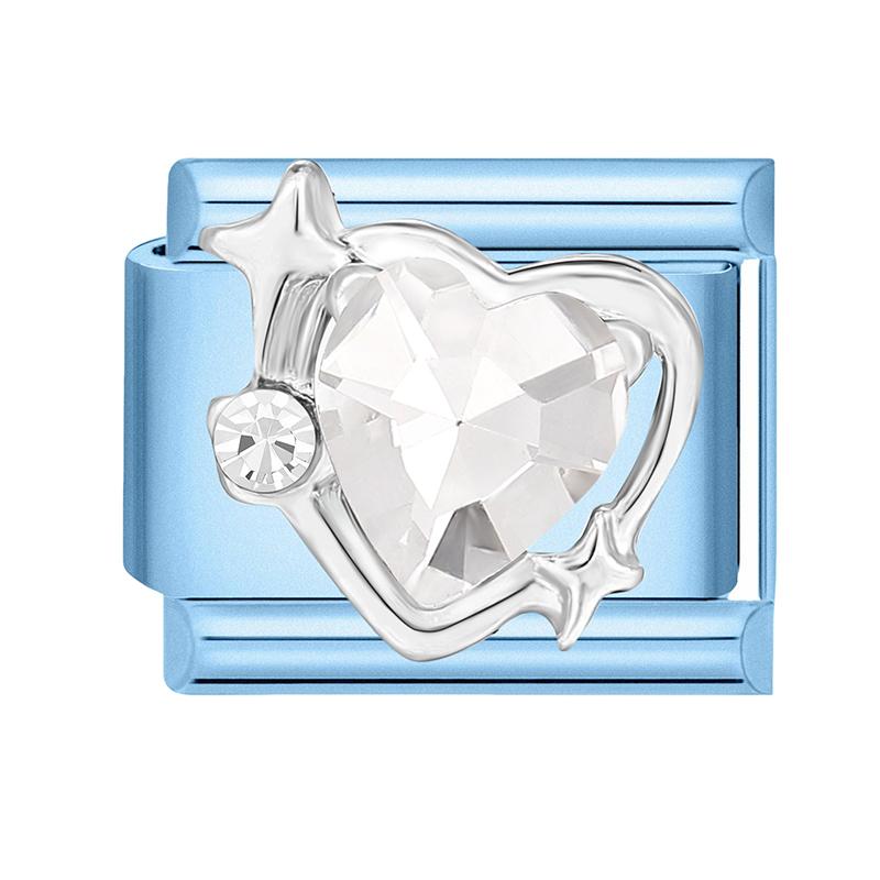New Shiny Zircon Heart Butterfly Bow Heart Blue Module Italian Charm Links Fit 9mm Stainless Steel Bracelet DIY Making Jewelry