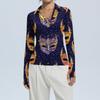 Women's Fashion Casual Print V-Neck Long Sleeve Button-Down Top