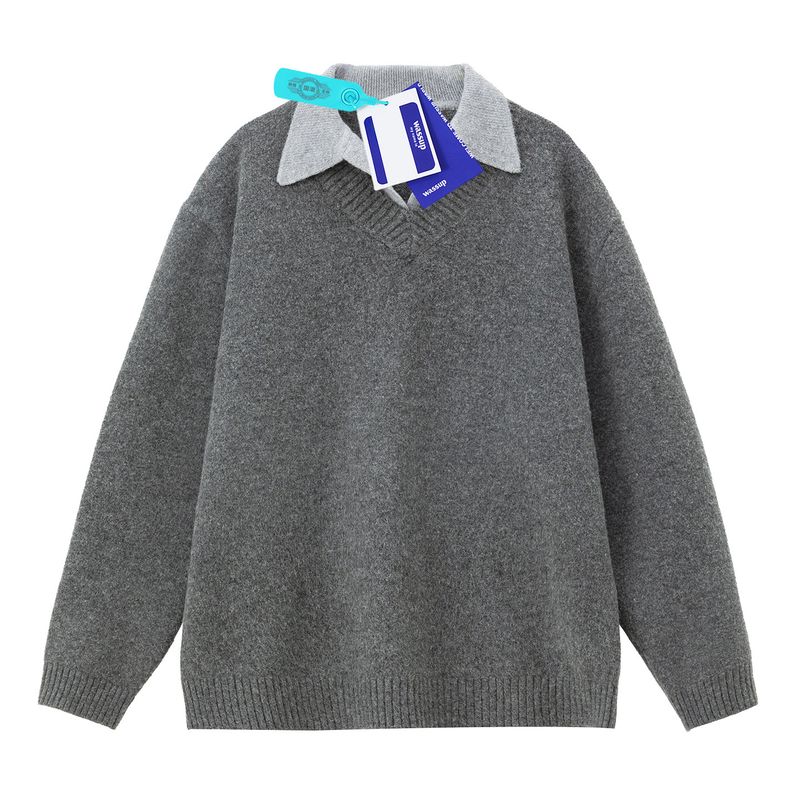 

Wassup Fake Two-Piece V-Neck American Retro Sweater Men s Style Lapel Old Money Style Knit Top Casual Jacket Taikoo grey X L
