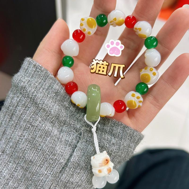Resin New Chinese Style Guochao Charcoal Burnt Cat Claw Imitation Bodhi Bracelet Student Finger Soft Women's Pan Bead Bracelet Accessories