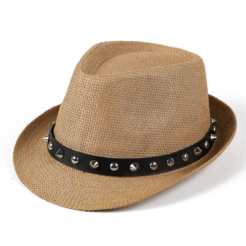 Wide Brim Paper Straw Hat Women Men - Breathable Sun Classic British Style Fedora With Rivet Detail