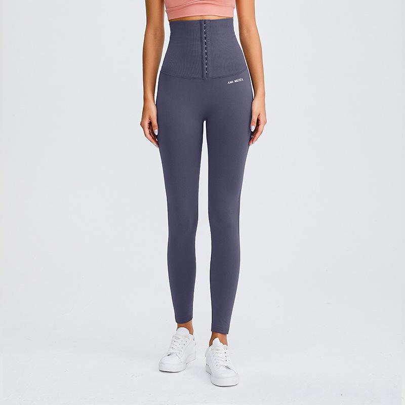 

Women s High Waist Slimming Yoga Leggings - Row Buckle Fitness Pants for Running and Outdoor Activities XXL сірий колір/фіолетовий