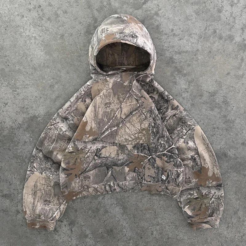 Cross American Leaf Camo Retro Zip-Up Street Hoodie