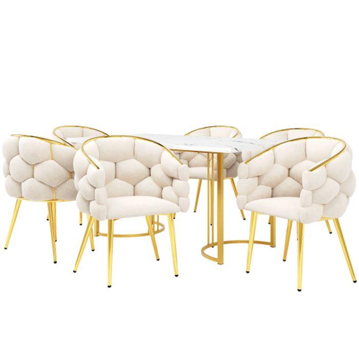 Table de salle à manger - MUVOE - 140 x 80 cm - 6 chaises - Beige - Moderne avec pieds en marbre