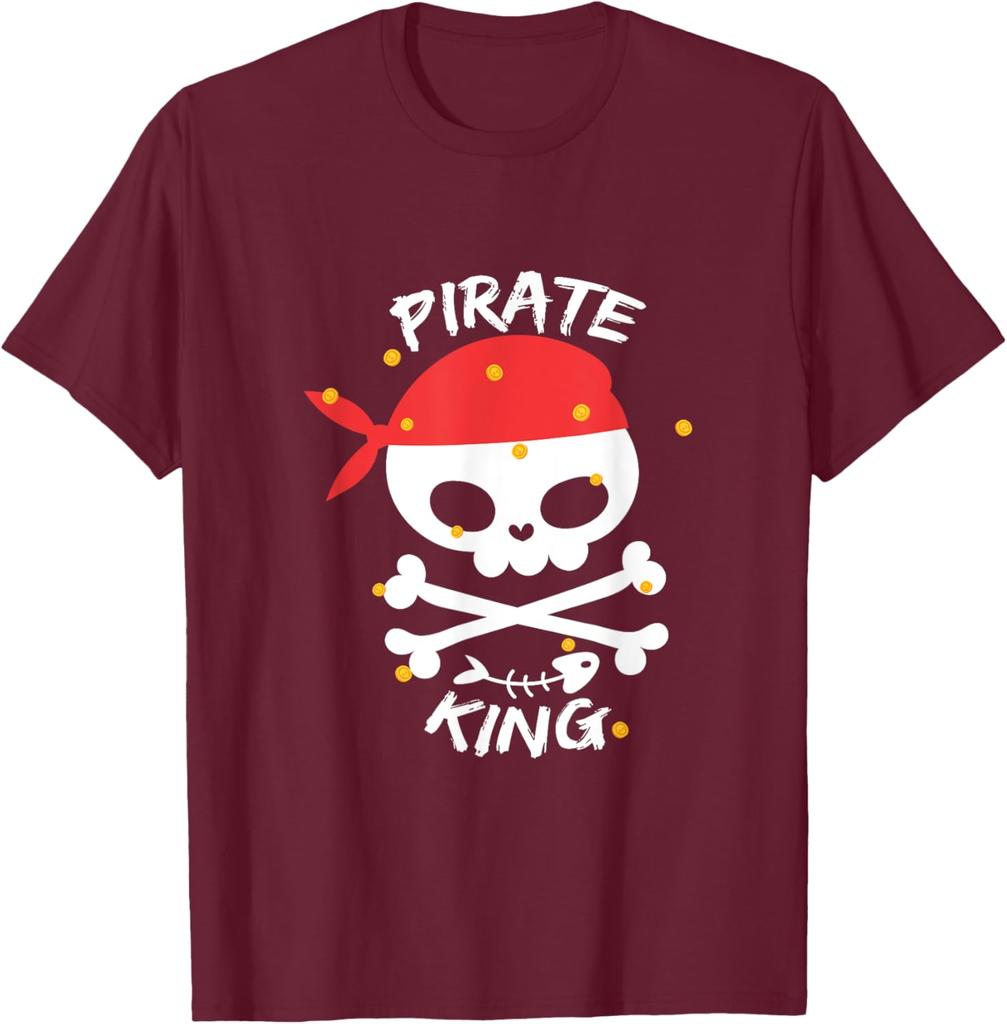 Pirate King Skull Red Bandana Graphic Tee Soft Cotton Casual Crewneck TShirt for Men