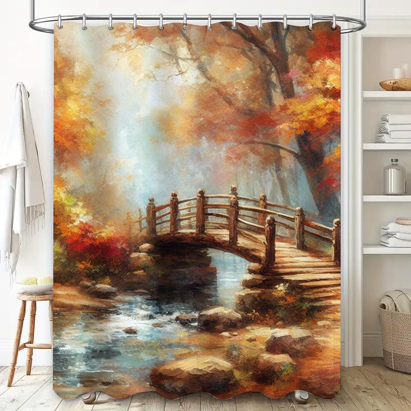 Outdoor Autumn Scenery Print Shower Curtain Bathroom Decor Waterproof Fabric High-Quality Home Goods Collection for Comfortable