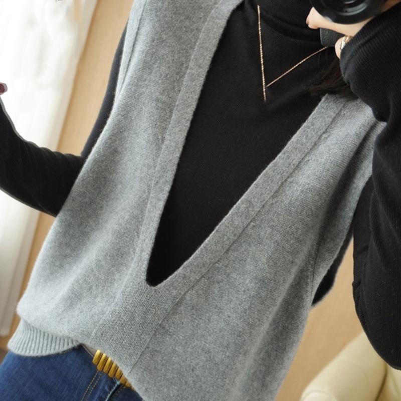 Spring Summer Knitted Vest Women's V Neck Sleeveless Pullover Fashion Loose Thin Wear Autumn Winter