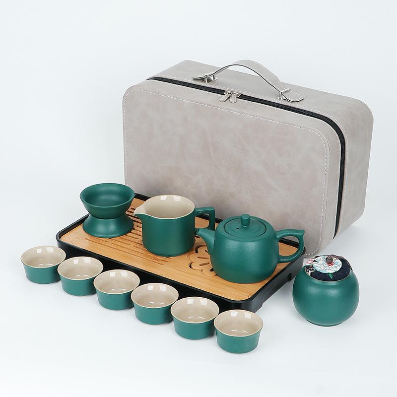 Travel tea set Outdoor portable teapot Household Kung Fu tea set Tea tray Ceramic business gift