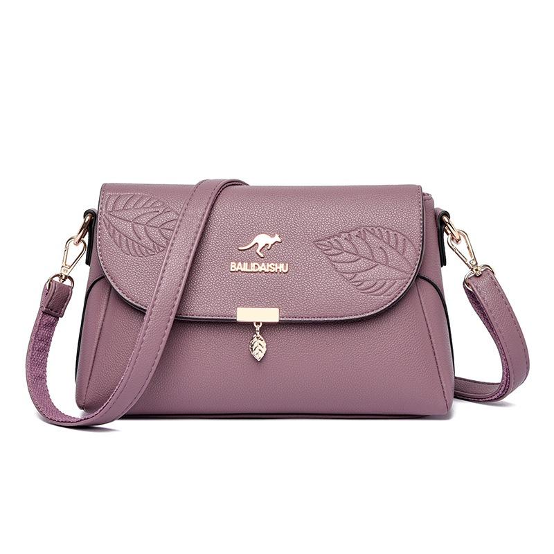 Soft Leather Embossed Shoulder Bag for Middle-aged Ladies, Crossbody Bag, Trendy Bag
