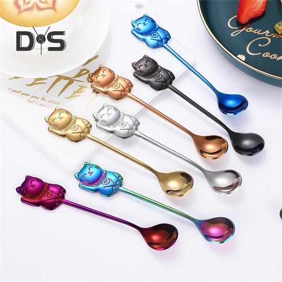 Stainless Steel Mirror Polished Spoon Ergonomic High Temperature Resistant Lucky Cat Tea Scoop Party Decor