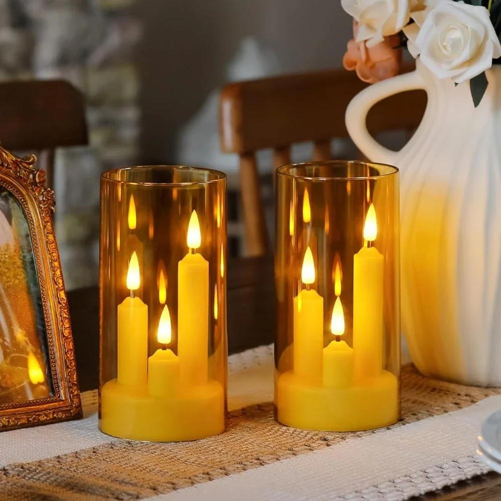 

Flameless Flickering LED Candle Set 3D Flame Electronic Candles with Lampshade Tealight for Christmas Helloween Wedding Lighting 1 Set