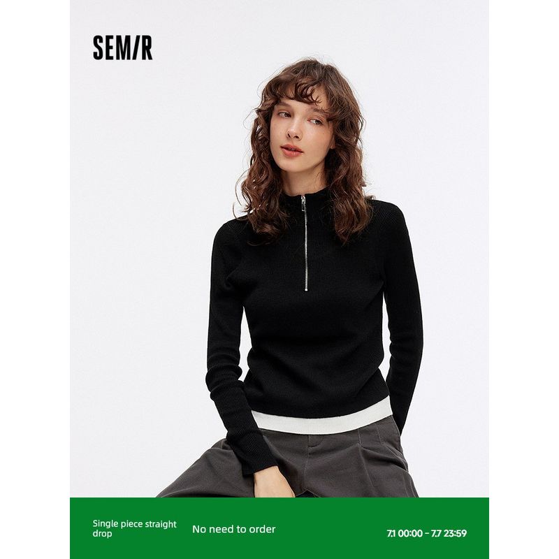 

Свитер Senma Женский Короткий Контрастных Цветов Ложный Двойка Легче всего сочетать Женское Нижнее Белье Осень Полукардиган Приталенный Свитер Минималистичный Стиль Off-white 00421 160/84A/M