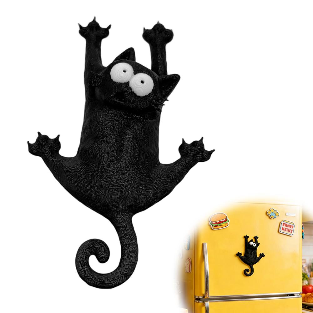 Creatieve Leuke Magnetische Kat Koelkastmagneet Cartoon Leuke Pluizige Zwarte Kat Koelkastmagneet Dierlijk Model Koelkaststicker