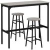 3 Piece Bar Table Set with 2 Stools, Industrial Bar Table and Stool Set, Dining Table and Chair Set, Grey