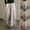 Women Summer Pants Elastic High Waist Casual Pants with Pockets Straight Wide Leg Vertical Striped Print Draped Business Trousers