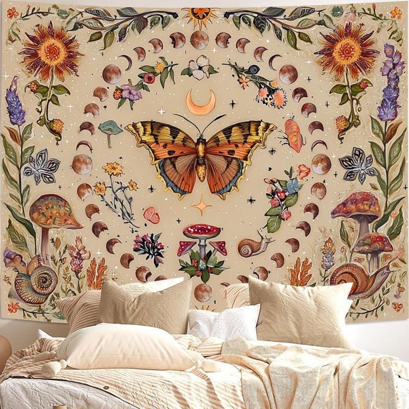 VIKAMA Vintage Bohemian Wall Hanging Butterfly Dance Enchanted Realm Tapestry Banner Tapestry Bedroom Aesthetic Hanging Tapestry