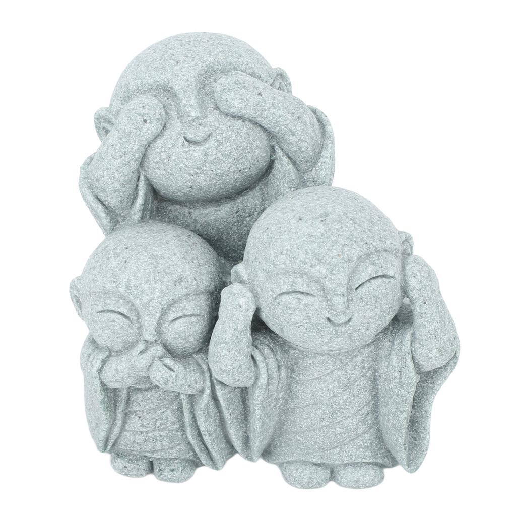 Monk Buddha Statue Chinese Green Sandstone Cute Buddha Figurine 3 Little Monks Ornament for Fish Aquarium Home Garden Decoration