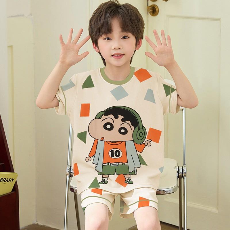 Boys Cotton Pajamas Set Short Sleeve Cartoon Print Kids Sleepwear Ages 8 Teens Home Wear