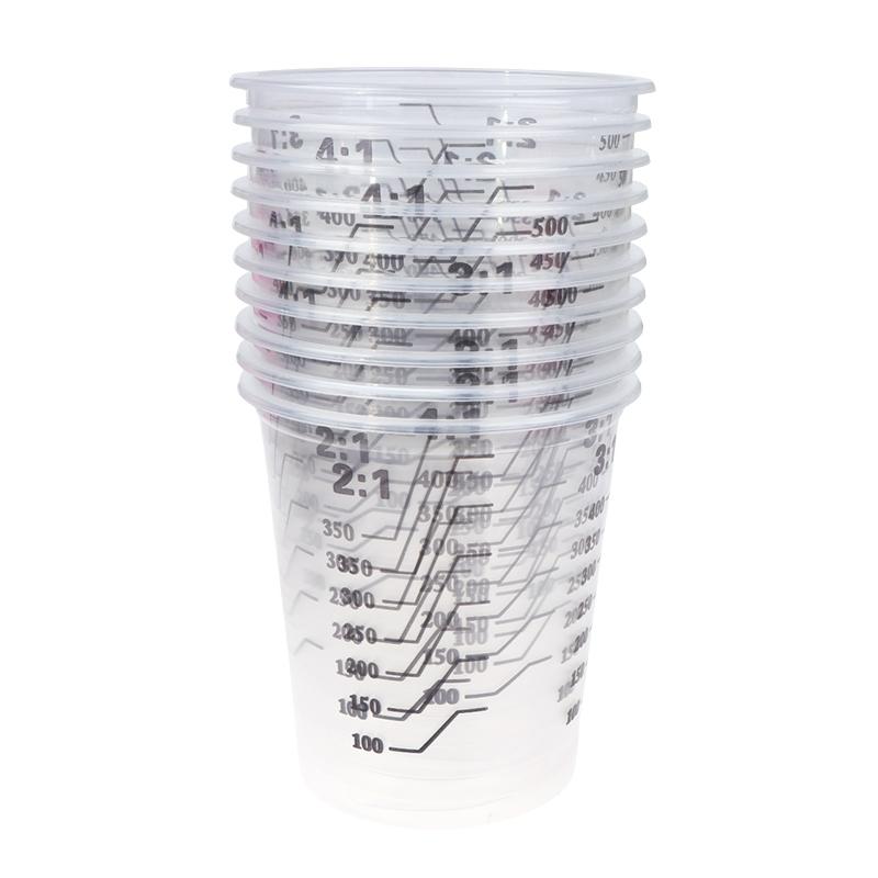10Pcs 500Ml Disposable Clear Plastic Paint Mixing Cups Mixing Pot Paint Mixing Calibrated Cup