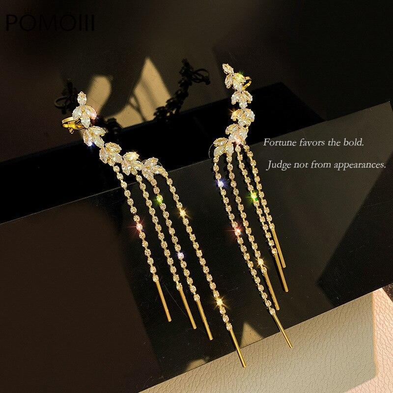 Women Earring Tassel zircon leaf integrated ear clip