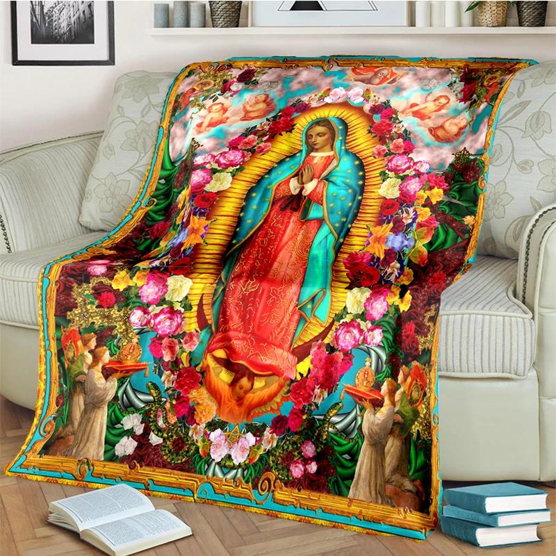 Our Lady of Guadalupe Blanket Religion Mary Throw Blanket Soft Sofa Cover Flannel Lightweight Warm Blankets for Bedroom Couch