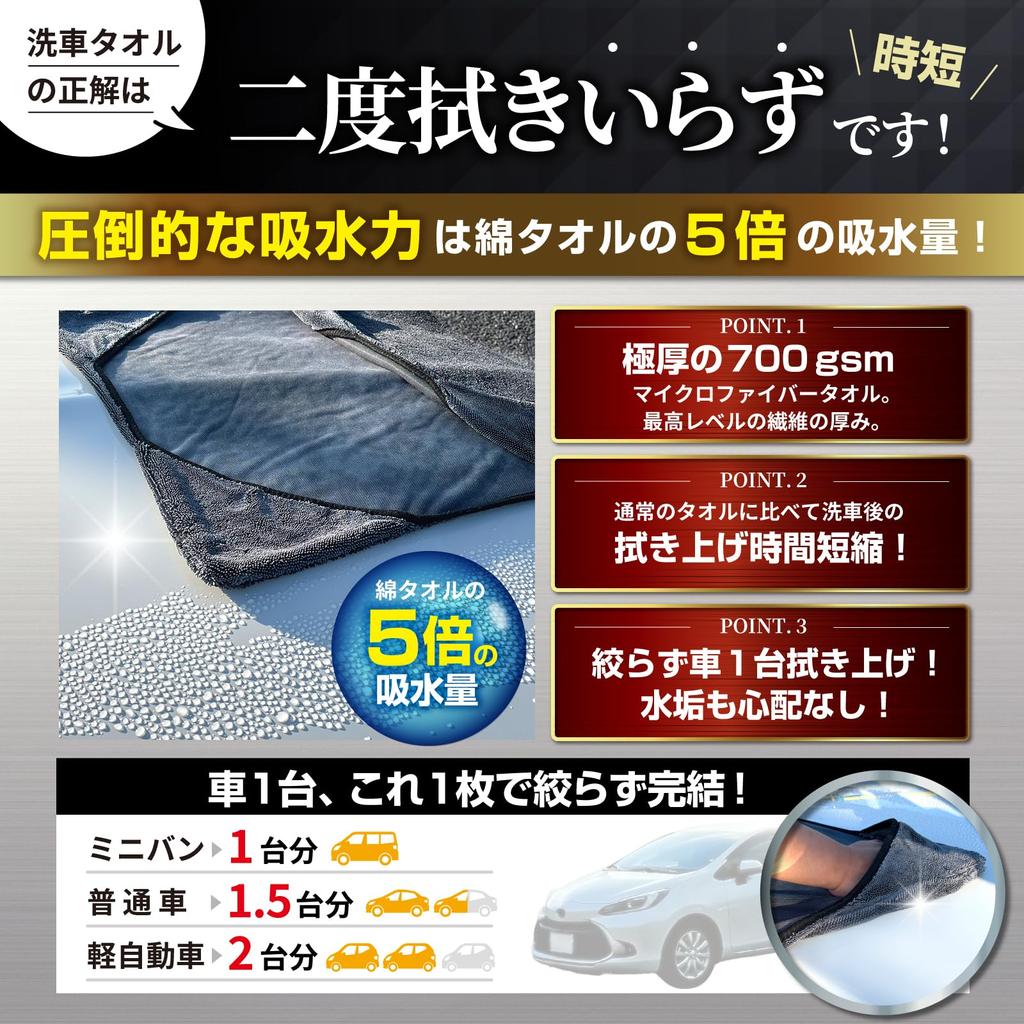 PENSAR Car Wash Towel with Corner Super Wiping Extra Thick 700GSM Microfiber Dry Professionally Design Patent Pending Pockets, Absorbent, Time-Saving