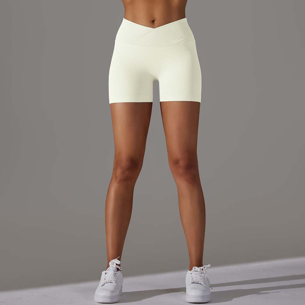 High Elastic Seamless Yoga Shorts: Waist-Slimming, Hip-Lifting, Moisture-Wicking with Crossover Waistband
