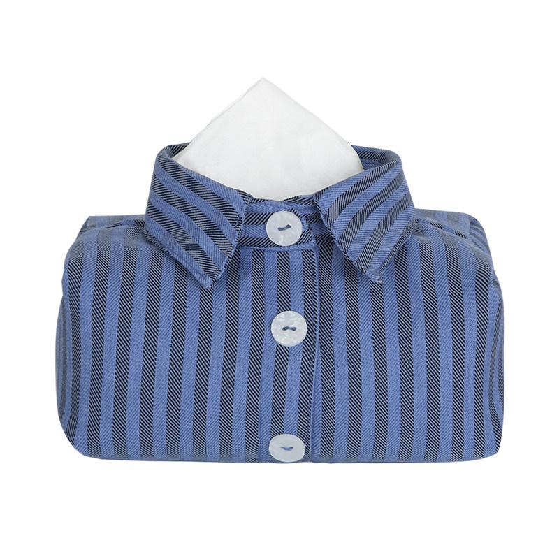 

Shirt Shaped Tissue Box Cover Striped Button Down Shirt Style Fabric Tissue Holder for Home Car Decor Meal Paper Storage Gift