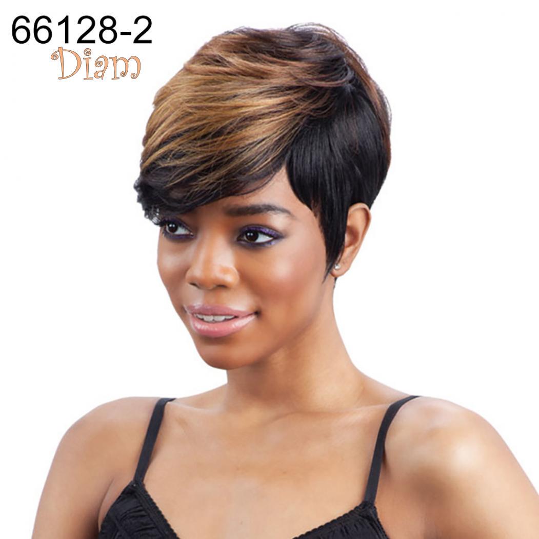 

Tenfyer косая челка короткий вьющийся парик для женщин Очаровательный повседневный парик для косплея 66128-2-Golden+Black