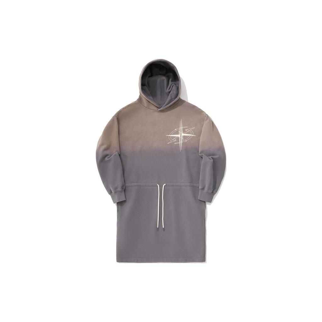 Li Ning Farbverlauf Kapuzenpullover Locker Langarm Kleid Damen Kleider Rauchgrau ASKU010-1