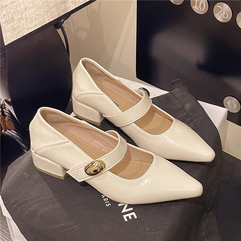 

Серебристые остроносые туфли на высоком каблуке женские осенне-летние новые с юбкой толстый каблук Мэри Джейн одинарные туфли 35