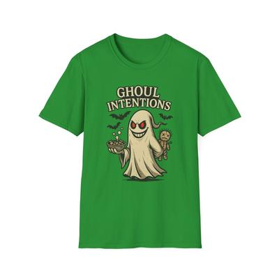 Unisex Softstyle T-Shirt Mens Womens Tees Top Ghoul Intentions Funny Ghost Halloween Humor Cartoon