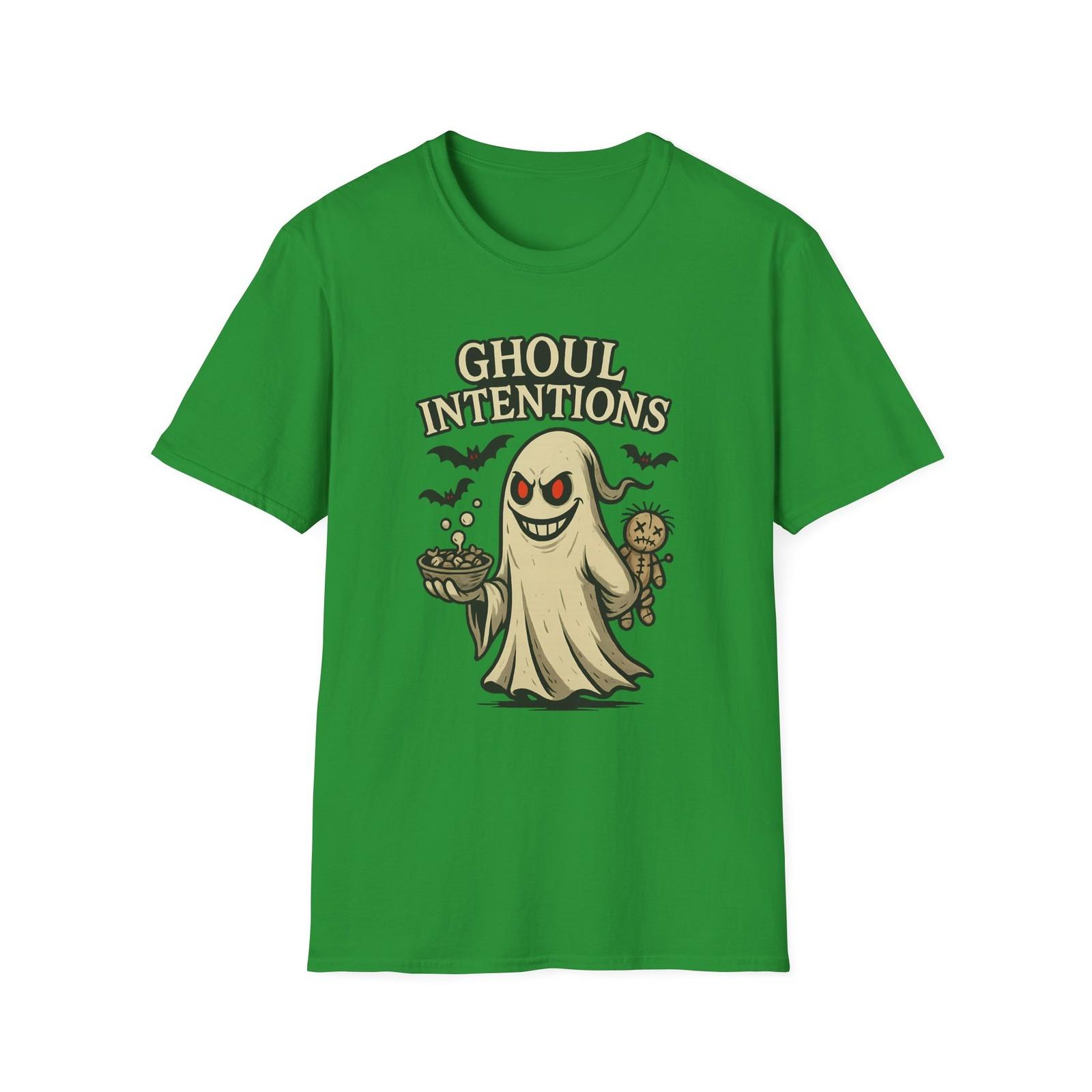 Unisex Softstyle T-Shirt Mens Womens Tees Top Ghoul Intentions Funny Ghost Halloween Humor Cartoon S