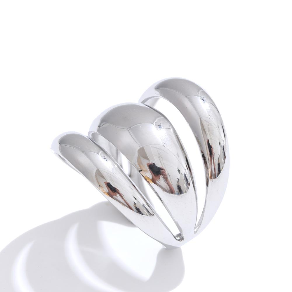 Yhpup Nyheter Glänsande Rostfritt Stål Lager på Lager Ihålig Öppen Ring för Kvinnor Distinkt Geometriskt Attraktivt Smycke