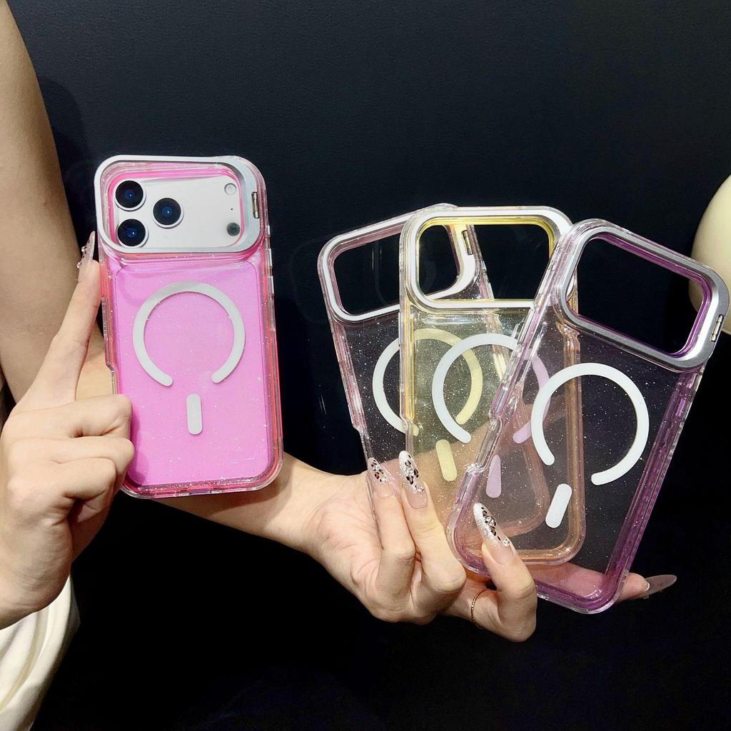 Magnetic Glitter Lens Holder Case for Apple iPhone 14/15Pro/16/17Promax