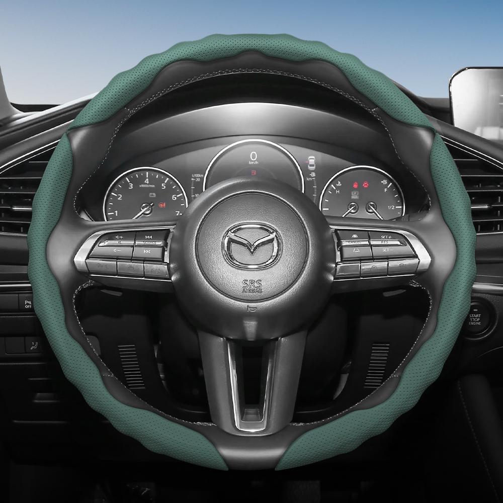 zkfan8 Suitable for Mazda Steering Wheel Cover with Wavy Sports Design, Breathable Leather, Segmented Anti-Slip, Sweat-Absorbing Protective Cover,