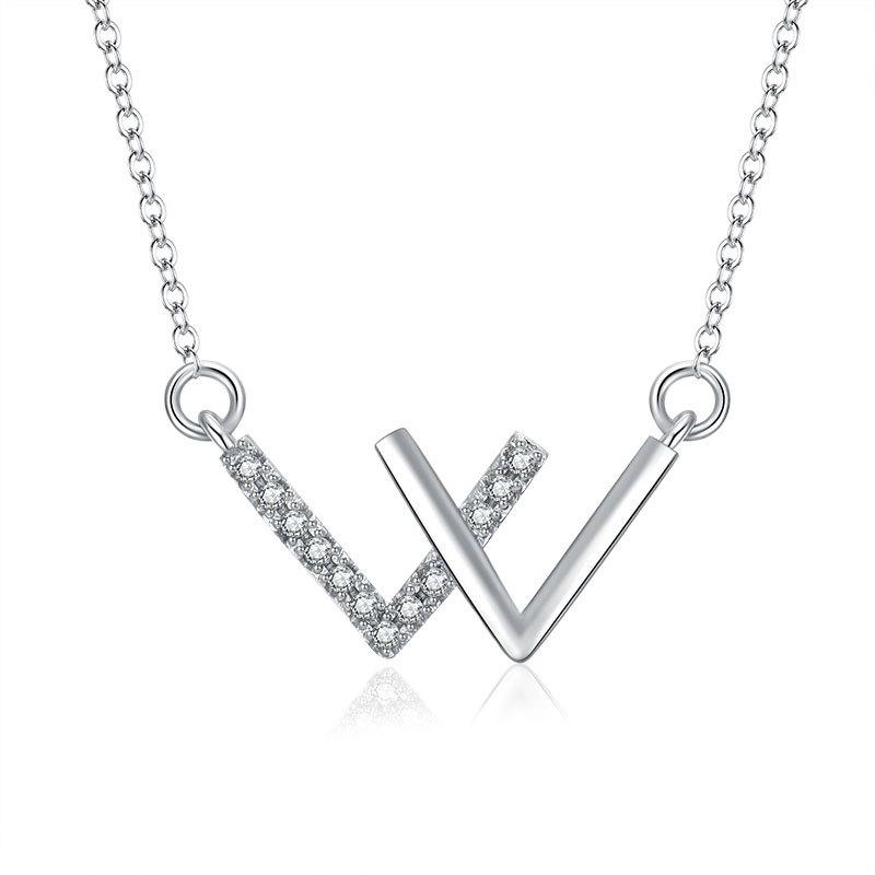 W Letter Necklace Women Luxury Small Group Design Sense Collar Chain Simple Temperament All Matching Trend