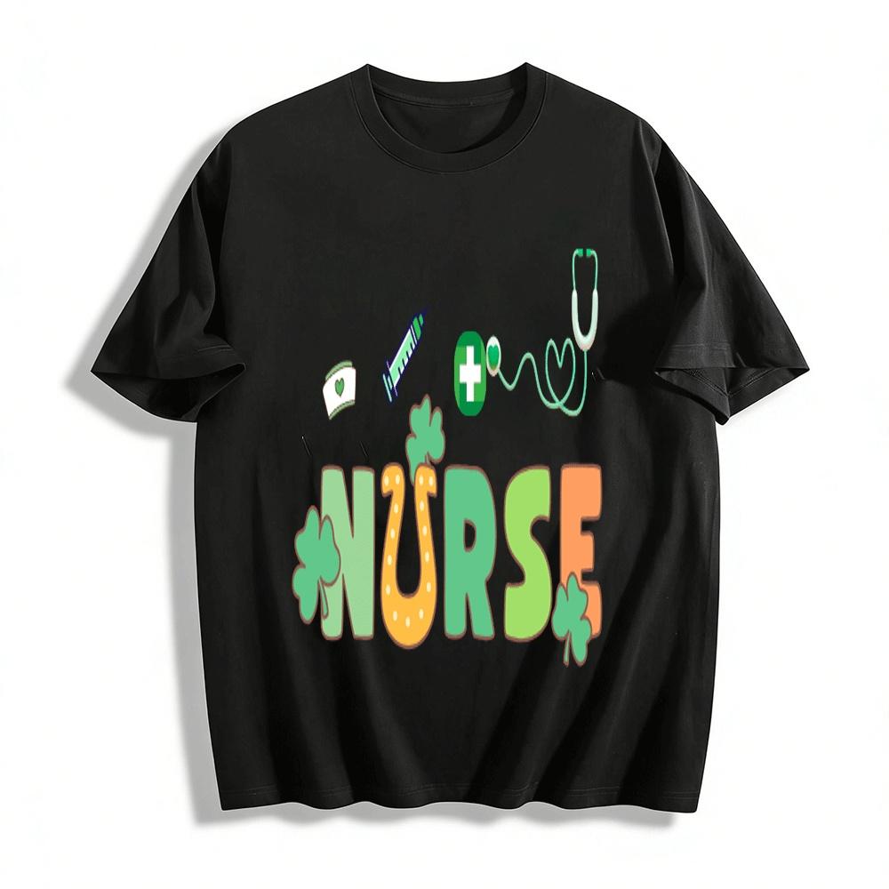 

St. Patrick s Day Nurse Themed Printed Casual Top Pure cotton T-shirt XXS