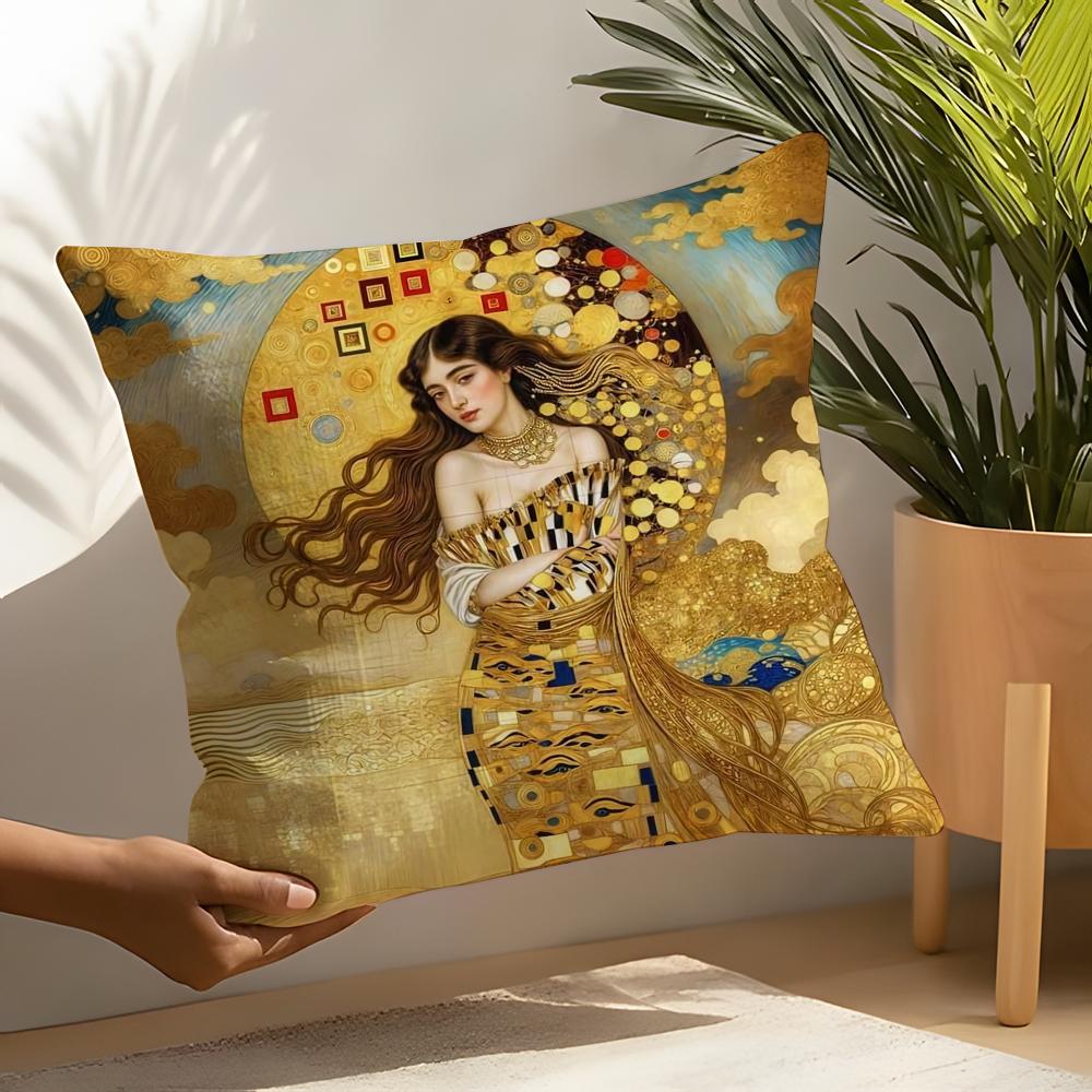 Gustav Klimt Oil Painting Pillow Case Linen Cushion Covers For Decorative Sofa Home Pillows Case Car Chair Pillows Cases