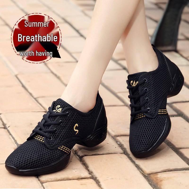 Women's Summer Mesh Breathable Dance Sneakers - Soft Sole, Flat for Square Dancing