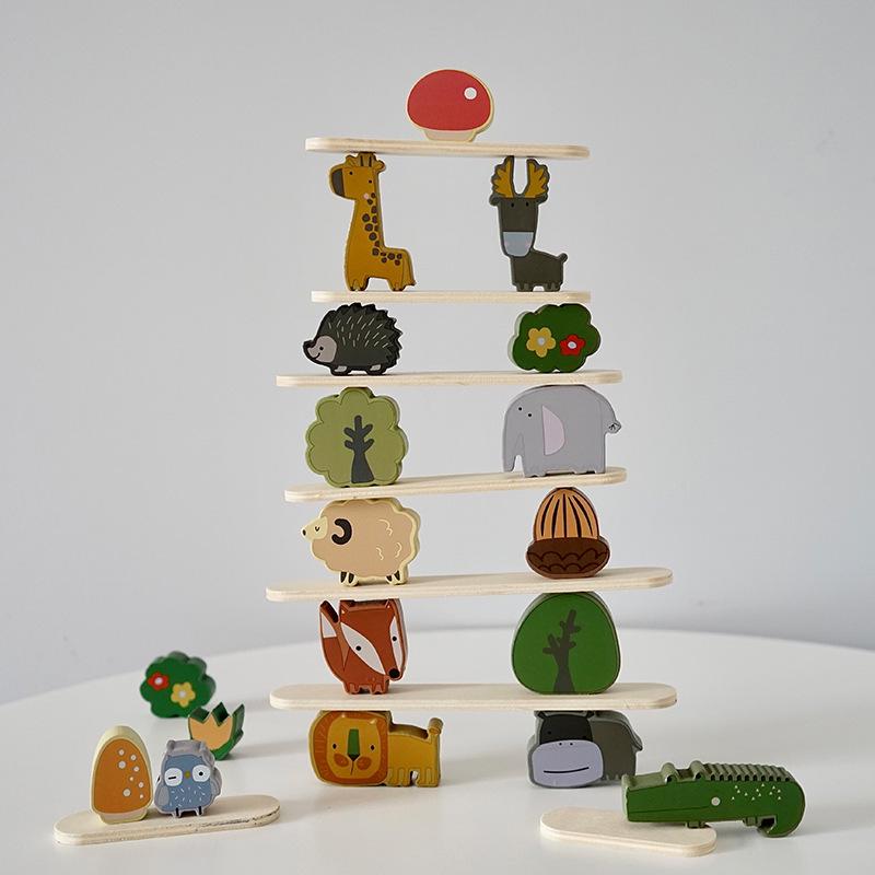 Wooden Animal Balance Stacking Blocks - Early Education Toy for Kids