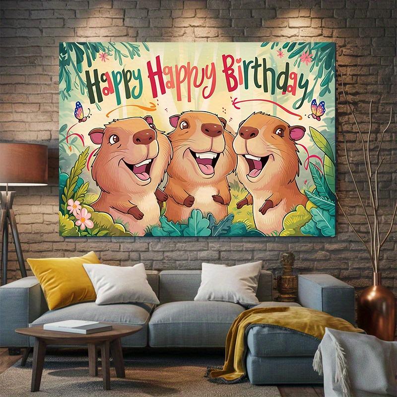 1 banner for a capybara's birthday party - vibrant polyester wall decoration with the words "Happy Birthday". PMJ