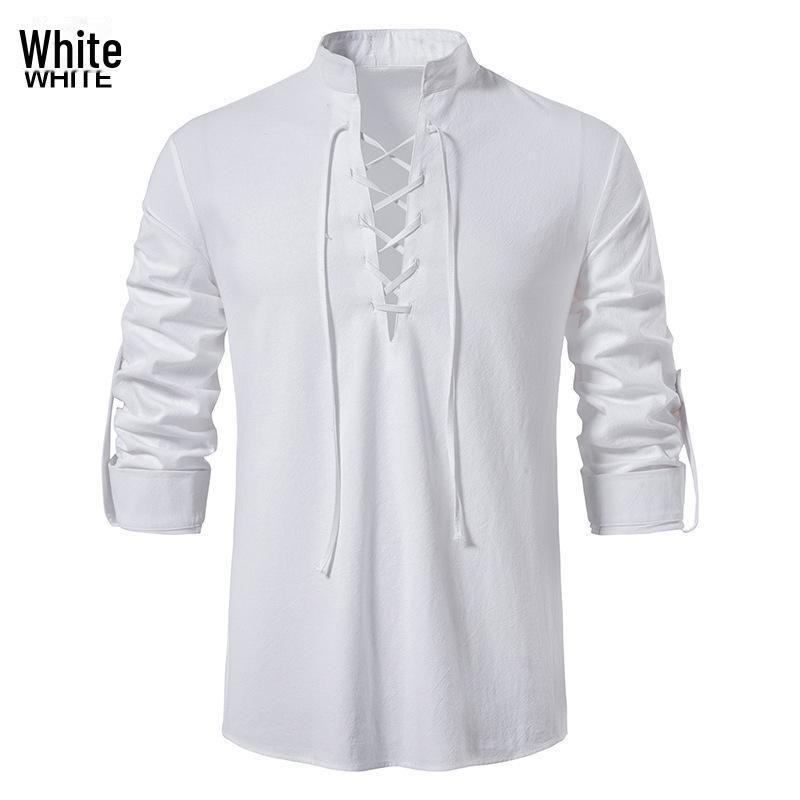 Men's Cotton Linen Henley Shirt - Beach Casual Stand Collar Long Sleeve (2024)