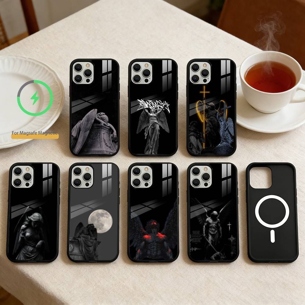 Angel Sculpture Phone Case For iPhone 14,16,15,13,17,12,Plus,Pro,Max Magnetic For Magsafe Frosted Cover