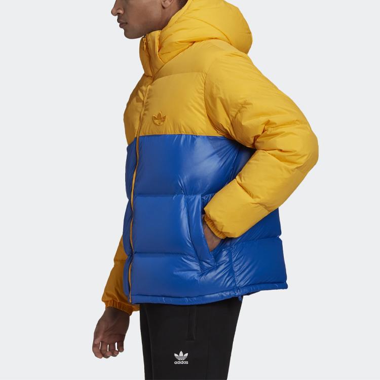 Adidas Originals Trefoil Down Regen Colorblock Hooded Long Sleeve Down Jacket Winter Men Jackets Yellow Blue GE1331