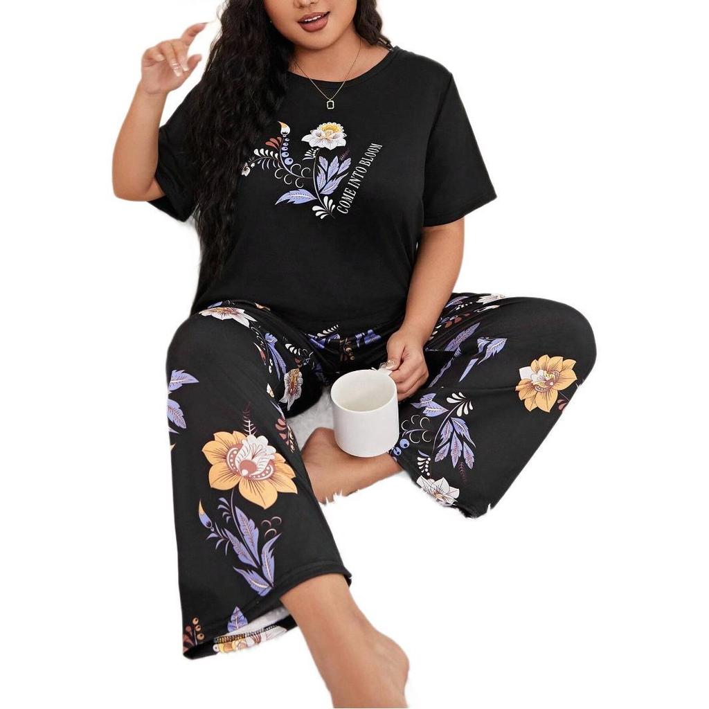 Wind-printed loungewear suit, short-sleeved trousers, comfortable casual pajamas