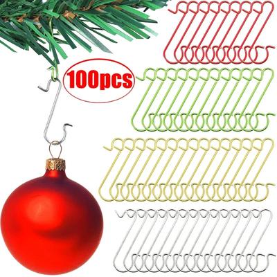 50 100Pcs Christmas Ornament Metal S-Shaped Hooks Holders Christmas Tree Ball Pendant Hanging Decoration For Home New Year