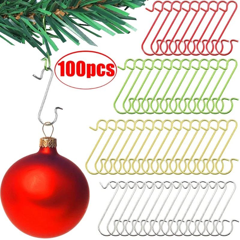 50 100Pcs Christmas Ornament Metal S-Shaped Hooks Holders Christmas Tree Ball Pendant Hanging Decoration For Home New Year