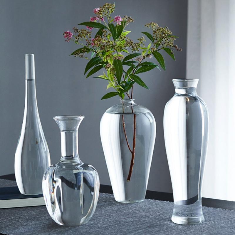 Elegant Clear Glass Vase Chinese Style Glass Zen Plum Vase Home Living Room DIY Flower Arrangement Ornament Wedding Table Decor